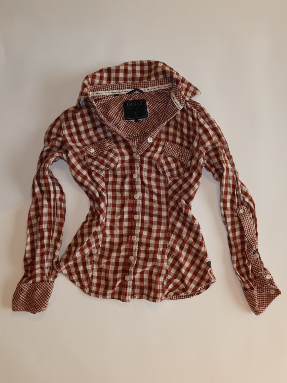 Guess Red Gingham Button-Up Shirt – Size XS